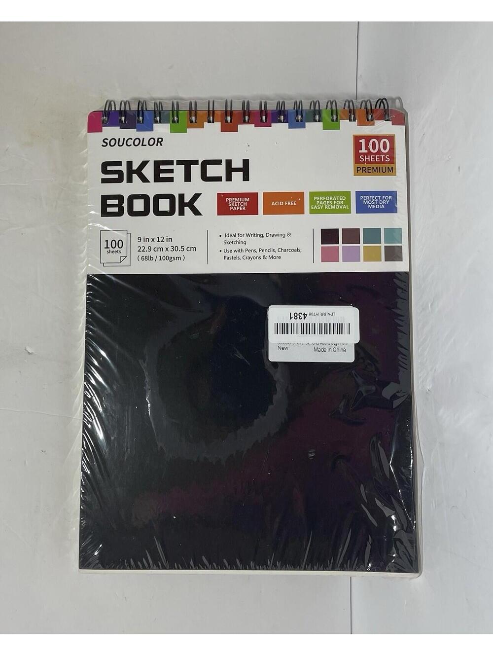 NEW Soucolor Sketch Book 100 sheets 9 in x 12 in Acid Free Perforated Mixed...